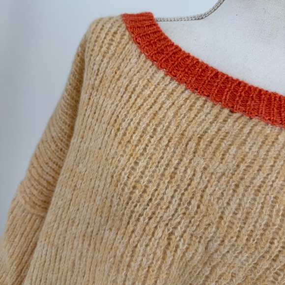 Free People Alpaca Blend Colorblock Sweater Women’s Medium Tan Orange Cream - Picture 4 of 11